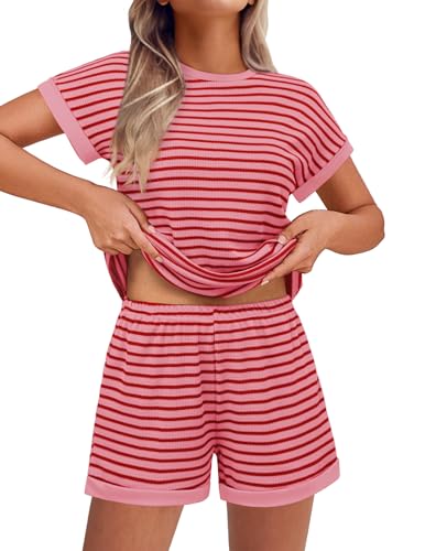 Image of Ekouaer Two Piece Sets for Women Summer Striped Lounge Set Vacation Outfit