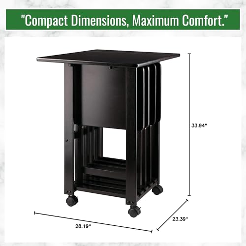 Image of Sophia 5-Piece Snack Tray Table Set Compact Design with Built-in Handles for Small Spaces Foldable Sturdy and Versatile Wooden Surface 23.39 D X 28.19 W X 33.94 H, Coffee Finish