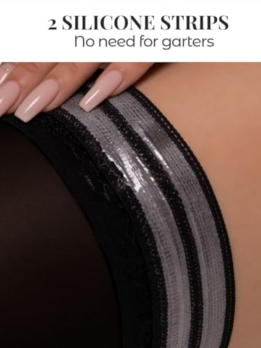 Image of Mila Marutti Opaque Thigh High Stockings for Women | 100 Denier Lace Top Stockings | Warm Solid Color Pantyhose Tights