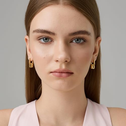 Image of FRUMOS 18K Gold Plated Chunky Hoop Earrings for Women Fashion Thick Gold Hoops Set Jewelry for Birthday Christmas Gifts