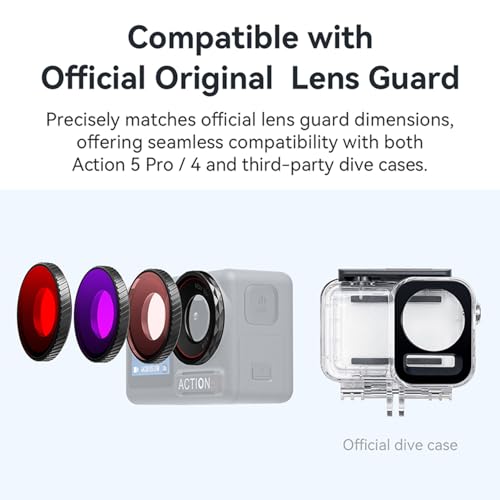 OURHZTB Wodoodporny filtr do nurkowania ochronny filtr obiektywu do aparatu sportowego DJI Osmo Action 5 Pro / Action 4, ochrona przed zaparowaniem podwodna osłona obiektywu (czerwony)