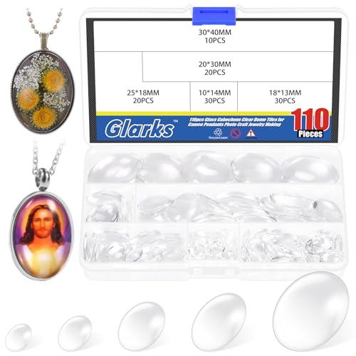 Glarks 110 piezas 10/18 / 20/25 / 30 mm conjunto de ladrillos de pared de cúpula de vidrio oval, ladrillos de pared de vidrio transparente de espalda plana