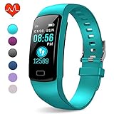 PUBU Fitness Tracker, IP67 Waterproof Fit Watch with Heart Rate Monitor,Sleep Monitor, Pedometer Watch for Women Men Kids (Light Aqua Blue)