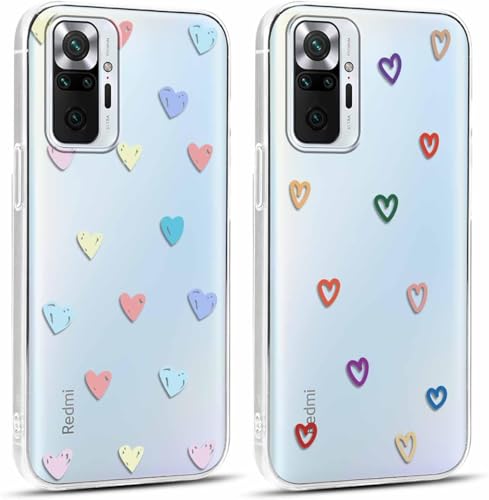 2 x Cover per Xiaomi Redmi Note 10 Note 10S 4G 6.43 - Custodia Cuori per Telefono in Trasparente con Aesthetic Disegni Cuore damore Custodie per Cellulare case per Ragazza silicone tpu