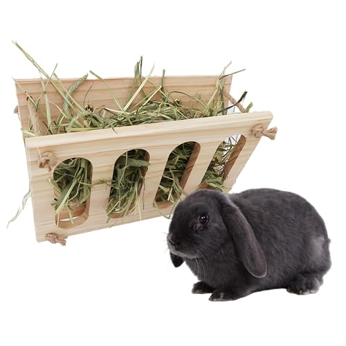Heu Futterspender für Käfig,Meerschweinchen Chinchilla,Futterraufe inkl,Heuraufe aus Holz,Haken Zubehör Kaninchenstall Stall Futterkrippe Holz Heu hängend