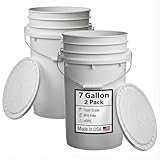 Hudson Exchange 7 Gallon (2 Pack) Large Bucket Pail Container with Easy Peel Lid, Food Grade BPA Free HDPE, White