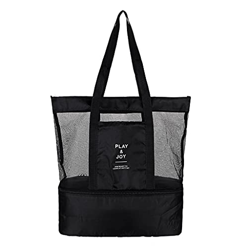 Bolsa de Praia Compartimento Térmico Telada Verão Mar Piscina Piquinique (Preto)