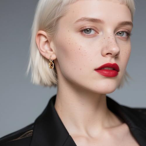 Gold Hoop Dangle Earrings - Brown Gemstone Crystal Drop Earrings, Hypoallergenic Vintage Hoop Earrings for Formal & Daily Wear3