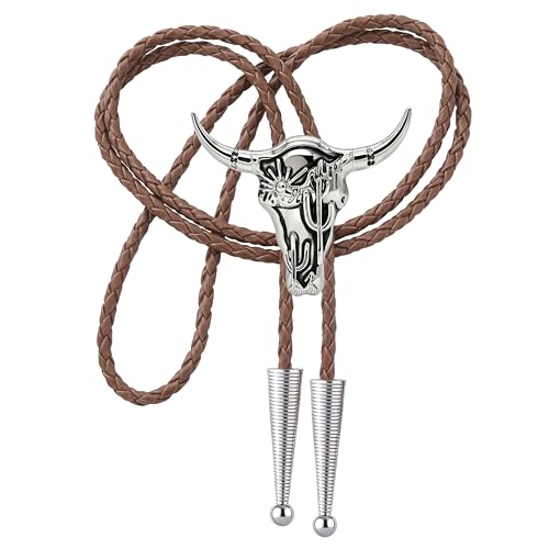 Image of Jeilwiy Bolo Tie for Men Western Cowboy Tie Necklace Gold Bolo Tie Leather Necktie Halloween Tie Accessories for Women