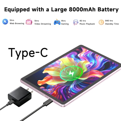 Image of PEICHENG Tablet 11-inch Android 16 with Octa-core Processor, 18GB RAM 128GB ROM, 8000mAh All-Day Battery Life, 1280X800 HD IPS Touchscreen, 5MP+13MP Dual Cameras (Pink)