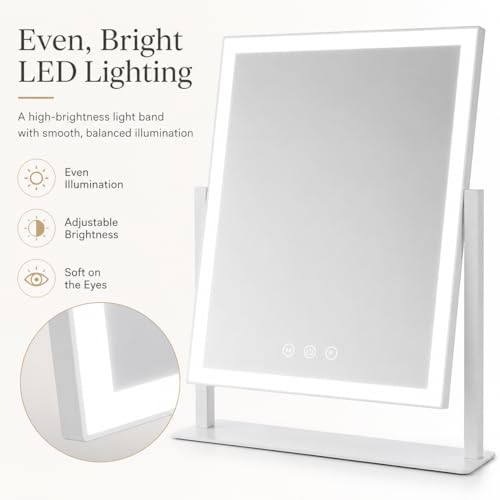 Image of ROLOVE 16 inchx13 inch Vanity Mirror with Lights, Three Colors Lighting Mode, 360Rotation, Lighted Makeup Mirror wih Stand for Desk, Bedroom, Dorm, Gifts for Women