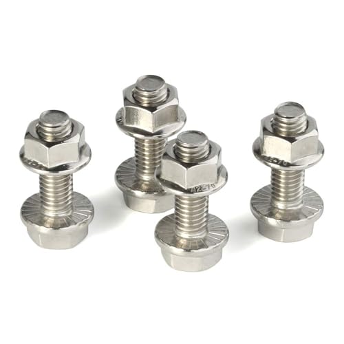 Image of M6-1.0 x 10mm Flanged Hex Head Bolts Hexagon Screws with Serrated Flange Nuts, Fully Threaded, Stainless Steel 304, 20 Sets