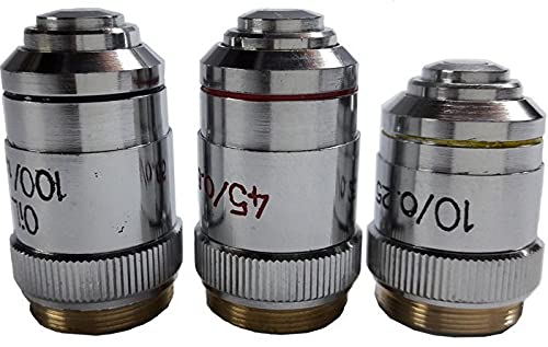 Comet Microscope Brass Objective with brass caps, SET OF 3-10X,45X,100X