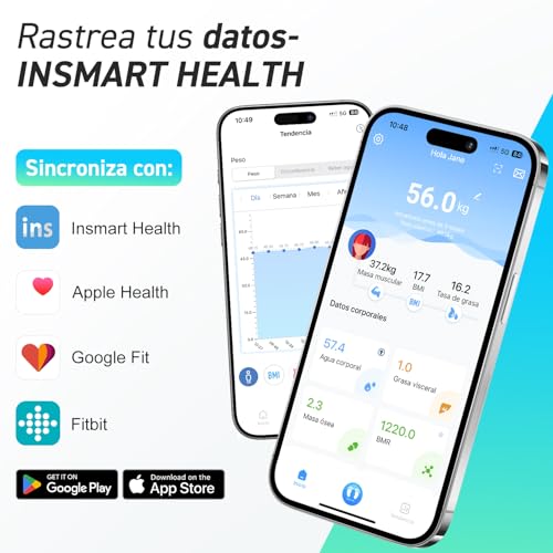 INSMART Bascula Baño, Bascula Grasa Corporal y muscular con pantalla LED,Bascula con app para Andriod e iOS,Bascula Inteligente controla 17 datos corporales,Balanza Peso Corporal peso máximo 180kg - imagen 6