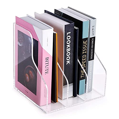 Get Special Price SANRUI Clear Acrylic Magazine File Holder with 3 Vertical Compartments File Organizer for Desk