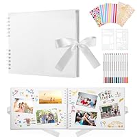 Fotoalbum 29,5 X 21cm Fotoalbum Zum Selbstgestalten Schwarz Fotobuch Mit 80 Seiten Scrapbook, Für 420 Bilder, Inkl.12 Metallic Farbmarker, Gästebuch Für Geburtstag Und Hochzeit, Weiss