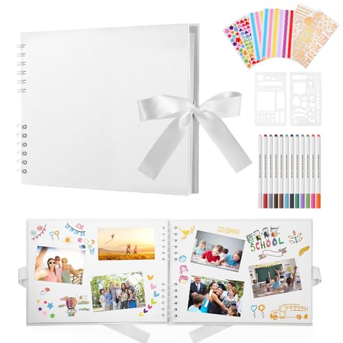 DazSpirit Fotoalbum 29,5 X 21cm Fotoalbum Zum Selbstgestalten Schwarz Fotobuch Mit 80 Seiten Scrapbook, Für 240 Bilder, Inkl.12 Metallic Farbmarker, Gästebuch Für Geburtstag Und Hochzeit, Weiss DazSpirit Fotoalbum 29,5 X 21cm Fotoalbum Zum Selbstgestalten Schwarz Fotobuch Mit 80 Seiten Scrapbook, Für 240 Bilder, Inkl.12 Metallic Farbmarker, Gästebuch Für Geburtstag Und Hochzeit, Weiss