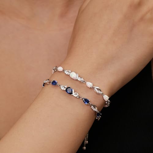 FANCIME Birthstone Teardrop Tennis Bracelet for Women, Sterling Silver 9x7mm main Gemstone Bolo Adjustable Chain Bracelet Fine Jewelry Birthday Gifts for Women Mom Wife Her3