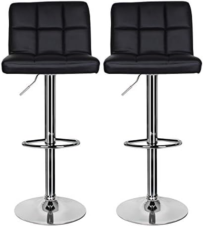 Hadwin Bar Stools Set of 2, Stool Chair with Leatherette Exterior, Adjustable Swivel Gas Lift, Chrome Footrest & Base Breakfast Bar, Bar Stools for Kitchens and Home Barstools (Black, no armrests)