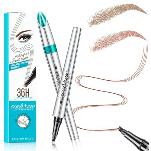 Microblading Eyebrow Pencil, Eyebrow Pen with an Upgrade Micro-Fork Tip Applicator, Waterproof Microblading Brow Pen,Last All Day, Brow Pencil for Natural Looking Brows Makeup (Reddish Brown)