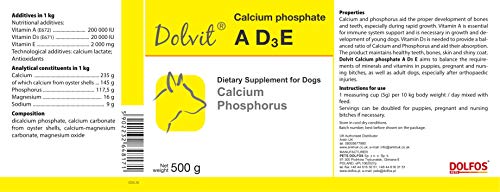 PETS Dolfos Dolvit Calcium Phosphate A D3 E 500g for Puppy Adult Pregnant Nursing Dogs - Image 3