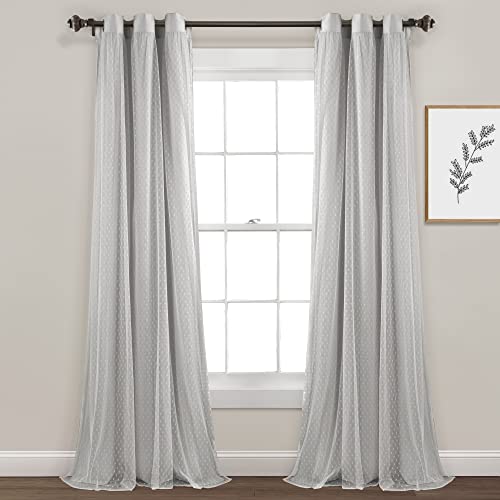 Lush Decor Polka Dot Sheer Window Curtain Panels with Tiebacks Pair 38" W x 84" L Light Gray - Gray Nursery Decor - Room Darkening Curtains for Bedroom