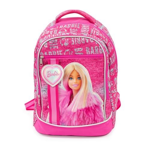 Giochi Preziosi Barbie - Zaino, 3 Scomparti E Tasche Interne,Tasche Porta Borraccia, Schienale E Spallacci Imbottiti, Lt 24, Dim 32x44x19,Scuola Elementare