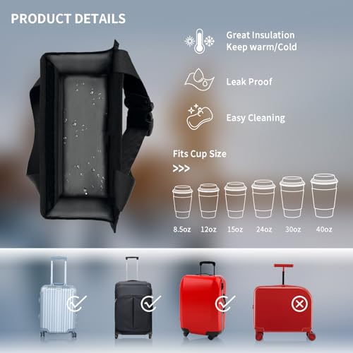 Luggage Cup Holder for Suitcases - Free Hand Drink Carrier, Multifunctional Travel Cup Holder Fits Suitcase Handles, Travel Accessories (Black)3