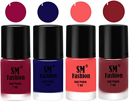 Image of Nail Polish Combo Set (Pack of 4) Quick Dry Gel Finish Nail Paint | Cherry Blossom,Dark Blue,Light Pink,Plum | 7 ml Each