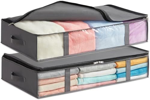 Lifewit 2 Stück 65L Unterbett Aufbewahrungsbox, Faltbare Unterbettkommode | Aufbewahrungstasche Storage Boxes mit Deckel, Unterbett Aufbewahrung für Kleider Unterbett Kleiderschran