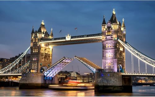 Luowenji Papier Peint Panoramique Londres 200x140 cm 3D Papier Peint Intissé Pont Photo Trompe l'oeil Poster Grand Mural Salon Chambre Enfant Chambre...