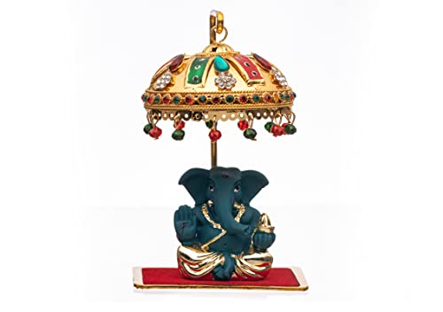 Image of Metal Chhatra Umbrella with Hanging Crystals - Decorative Chatri Aasan for God Idol, Car Dashboard, Office Desk, Table, or Home Mandir Showpiece (M 33)