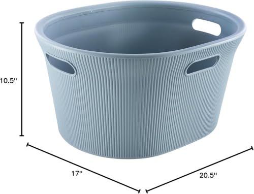 Image of Superio Ribbed Collection - Decorative Plastic Laundry Basket with Cut-Out Handles, Blue (2 Pack) Hamper Organzier for Bedroom Bathroom College Dorm Room 35 Liter