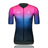 [Morethan] サイクルジャージ 半袖 メンズ HVP-018、ピンク、L