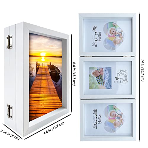 Lazykitty 3 Picture Frame 4X6 White - Reinforced Mdf, Real Glass Faces, Stainless Steel Hinged, Multi-Angle Foldable, Standing On Tabletops #TOP4