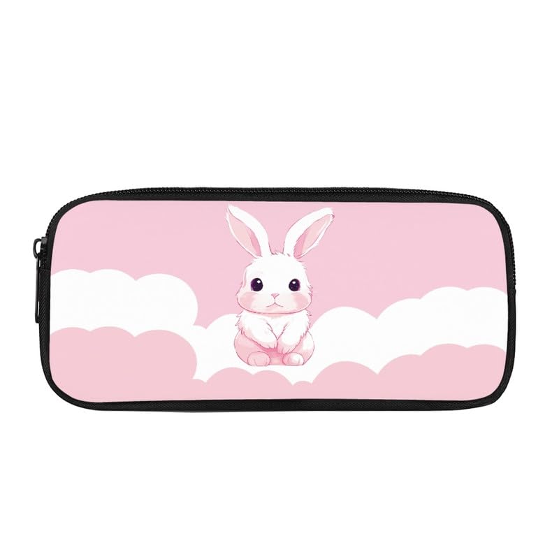 Kuiaobaty Cute Rabbit Bunny Pencil Case for Girl, Cartoon Animal Print School Stationary Bag Pink Zip up Pencil Pouch — image 1