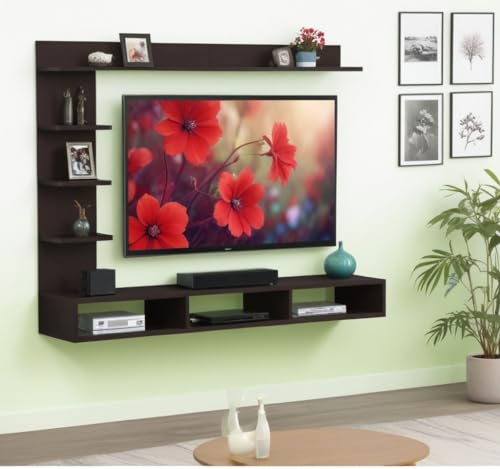 Image of Modern Floating TV Wall Mount Entertainment Unit, Full Brown Ideal for 24, 32, 48, inch TVs