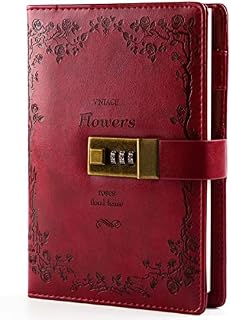 Cagie Lock Diary Leather Locking Journal Writing Notebook Vintage Lock Planner Agenda Personal Diary Wine Red