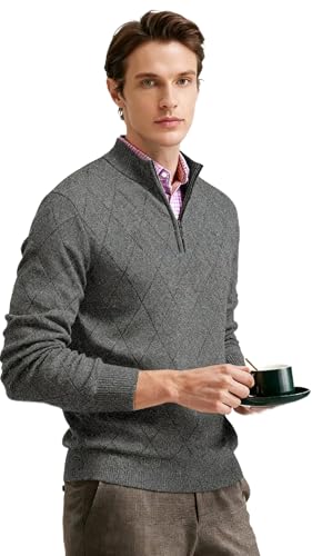 Shuanghao Jersey Suéteres para Hombre con Cremallera 1/4 Sudadera Sweater de Punto sin Capucha Fino Cálido Otoño Invierno,Suéter de Trabajo para Pullover Vestir Ropa Camiseta Hombres Gris L