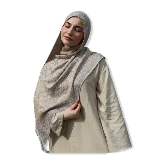 Faticinfa Women's Pashmina Shawl Hijab,Jacquard Paisley Wrap, Ethnic Vintage Pattern Scarf with Tassels