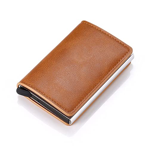 Leather Purse Men Smart Wallet Rfid Safe Anti-theft Holder Women Small Purse Bank ID Cardholder Metal Thin Case Black PU Leather Card Clip Bag (Color : Brown)