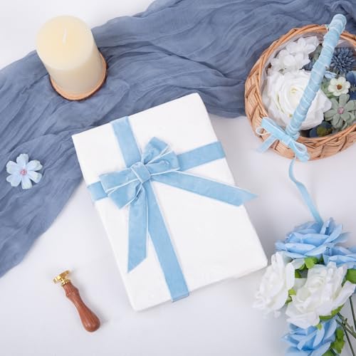 Image of QIANF Vintage Sky Blue Velvet Ribbon Christmas Ribbon for Gift Wrapping Crafts Christmas Tree Ornaments Garland Decorations, 1 Inch X 25Yd
