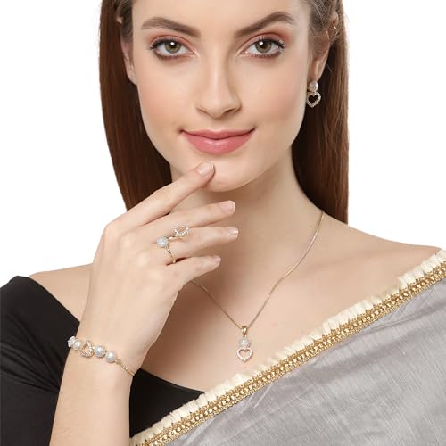 Zeneme Jewellery Set for Women American Diamond Necklace Set with Earrings, Bracelet and Ring Jewellery for Girls and Women (Image - 3)