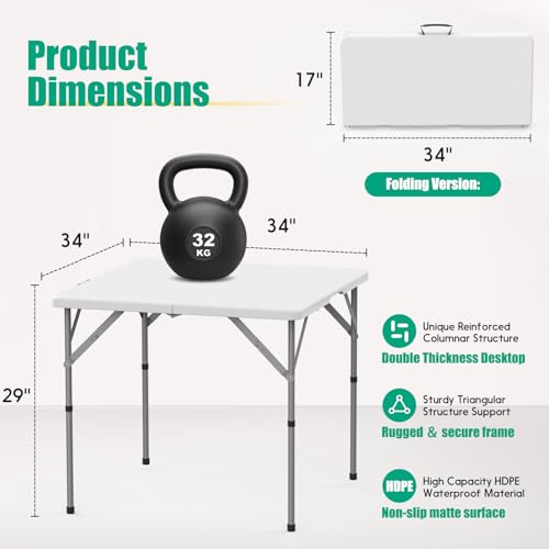 34'' Square Folding Card Table 2 Pcs,Dining Table with Handle & Safety Lock - image 3