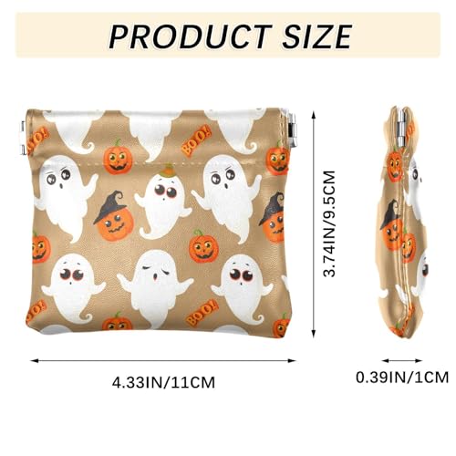 Cute Ghosts & Halloween Pumpkins Squeeze Coin Purse, Leather Coin Purse, Mini Wallet, Compact and Portable, Unisex3