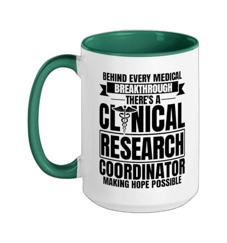 Clinical Research Coordinator CRC Ceramic Mug, Dark Green/White, 15oz