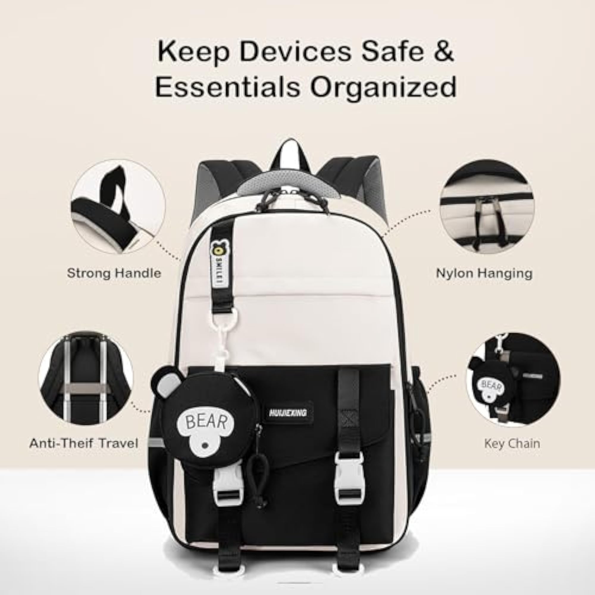 Casual Backpack with Detachable Pouch for Girls