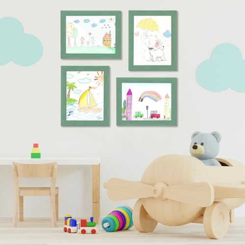Image of [2-Pack] Kids Art Frames, 8.5x11 Front Opening Kids Artwork Frames Changeable, Olive Green Artwork Display Storage Frame for Wall, Holds 50 Pcs, for 3D Picture, Crafts, Children Drawing, Hanging Art,