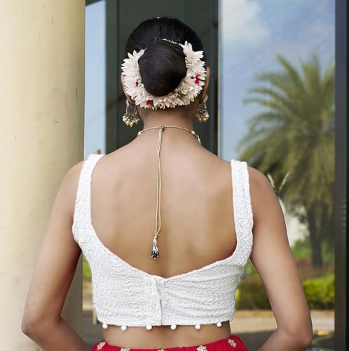 Image of Vihu Fashion Women's Readymade Fancy Potli Pattern Blouse Embroidery Lucknowi Work Sequence Work Indian Ethnic Designer Sleeveless Blouse Readymade Sweetheart Neck Blouse Women Blouse