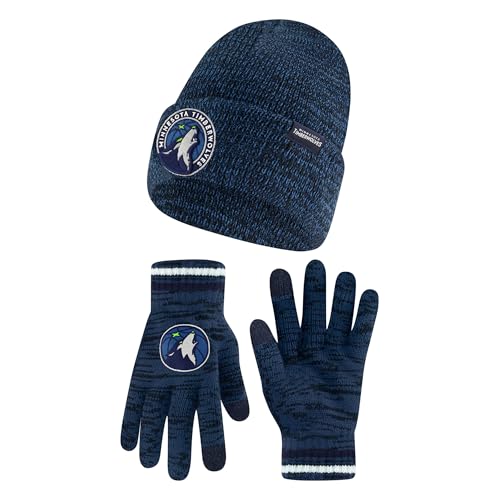 Ultra Game Youth NBA Official Super Soft Winter Beanie Knit Hat with Extra Warm Touch Screen Gloves, Minnesota Timberwolves, Team Color, 1 Size